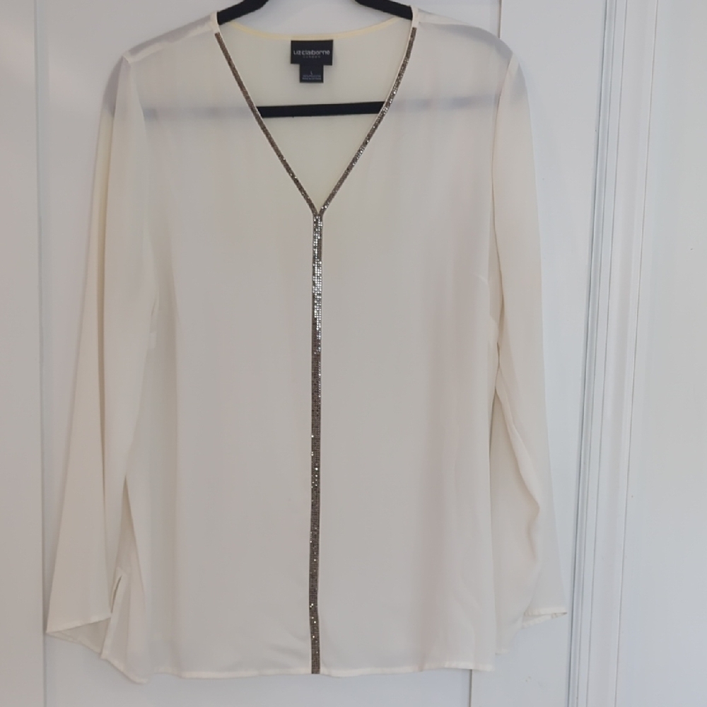 Liz Claiborne Cream Blouse with Silver Detail